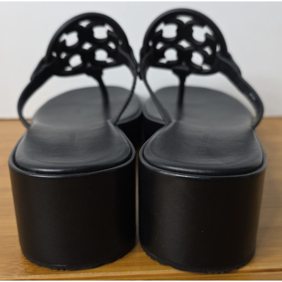 TORY BURCH Miller Wedge Platform Leather Sandals Black Excellent US 9.5M - Picture 9 of 16